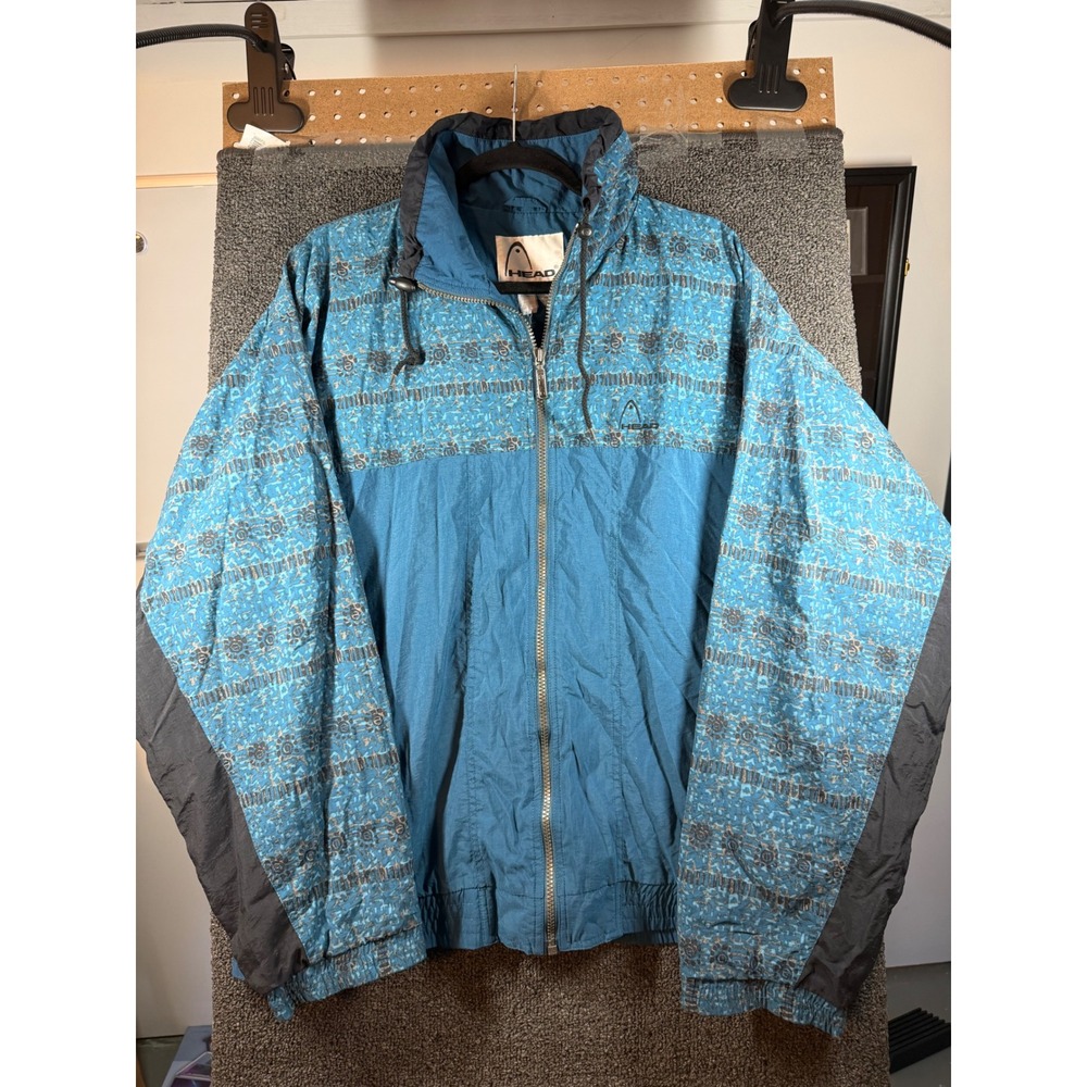 Head Windbreaker Jacket Mens XL Blue Vintage Patterned Full Zip 540